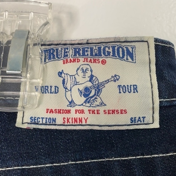 True Religion Crystal Flap Pockets Dark Wash Skinny Jeans Size 33 - Picture 6 of 10